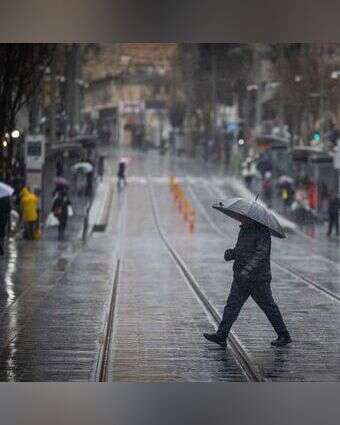 גשם בירושלים במהלך הסופה "ברברה", פברואר 2023. | יונתן זינדל, פלאש 90