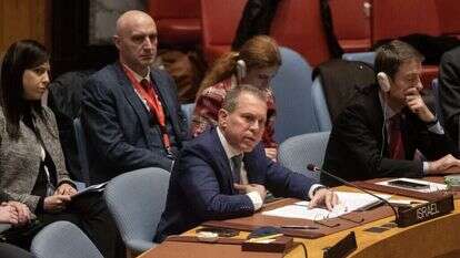 גלעד ארדן במועצת הביטחון של האו"ם. | EPA גלעד ארדן במועצת הביטחון של האו"ם. | EPA