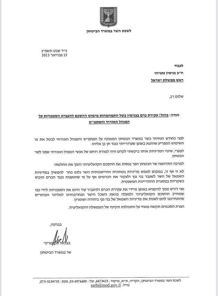 המכתב של סמוטריץ' לנתניהו