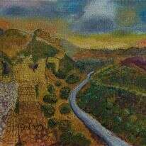 הניה לוינשטיין, נוף עם חורבות בהרים, שמן על בד, 2017