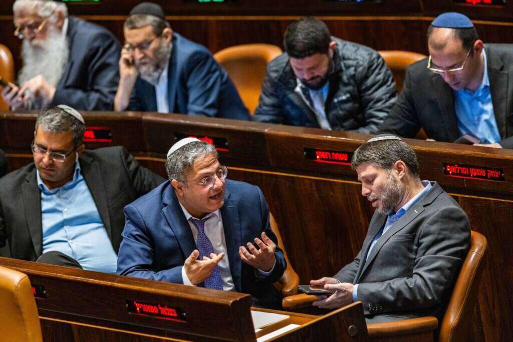 השרים בצלאל סמוטריץ' (ימין) ואיתמר בן גביר. | אוליבייה פיטוסי, פלאש 90