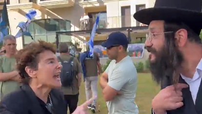 פרופ' אליס ברזיס בהפגנה מול ביתו של השר גולדקנופף. | חיים גולדברג