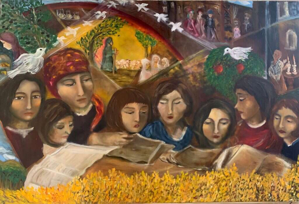 אסתר ציבל, נשים לומדות, שמן על בד, 2010
