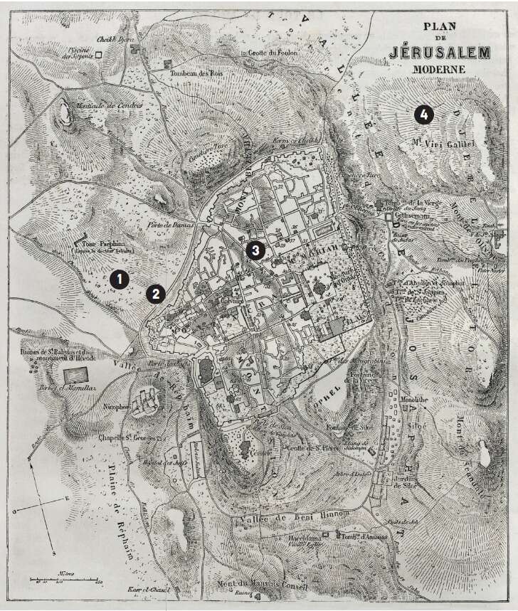 מפת העיר ב־1860 ומיקומי הקרקעות שרכשו בה מעצמות אירופה. | שאטרסטוק