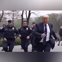 תמונה מזויפת של טראמפ בורח משוטרים תמונה מזויפת של טראמפ בורח משוטרים