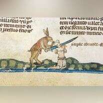 ארנב מוציא להורג צייד, מתוך כתב היד משנת 1340. קרדיט: הספרייה הבריטית