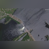 הסכר בנהר הדנייפר שבאוקראינה. | מסך מתוך סרטון רויטרס