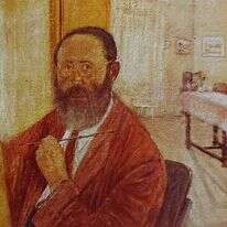 דיוקן עצמי של הרבי, צבעי שמן, 1946. איור: ר' אברהם יעקב שפירא. מתוך האוסף של ד"ר י' גולדשטיין.