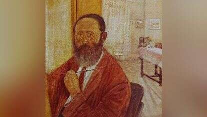 דיוקן עצמי של הרבי, צבעי שמן, 1946. איור: ר' אברהם יעקב שפירא. מתוך האוסף של ד"ר י' גולדשטיין.