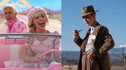 מתוך הסרטים "אופנהיימר" ו"ברבי". | Universal Pictures via AP, Warner Bros. Pictures via AP