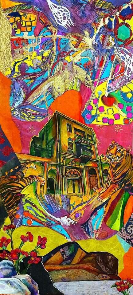 שקד סגל, "בניינים להריסה", טכניקה מעורבת על נייר, 2021 שקד סגל, "בניינים להריסה", טכניקה מעורבת על נייר, 2021