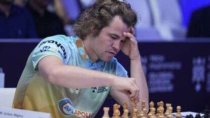 שחקן השחמט הנורווגי מגנוס קרלסן. | Kamran Jebreili, AP