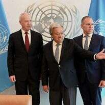 ארדן, מזכ"ל האו"ם גוטרש וגלנט. | אריאל חרמוני, משרד הביטחון