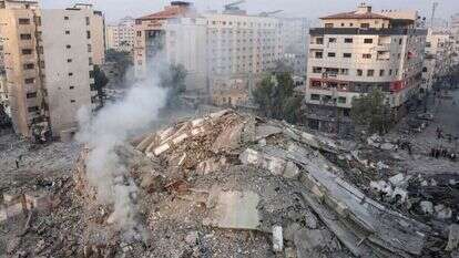 בניין שהושמד בעזה בתקיפת צה"ל, הבוקר. | AFP