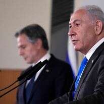 ראש הממשלה נתניהו ומזכיר המדינה בלינקין במסיבת עיתונאים. | AFP