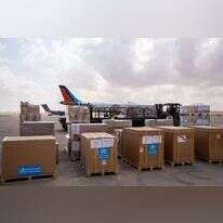 אספקה של ציוד רפואי שנשלחה דרך מצרים מארגון הבריאות העולמי. | AFP אספקה של ציוד רפואי שנשלחה דרך מצרים מארגון הבריאות העולמי. | AFP