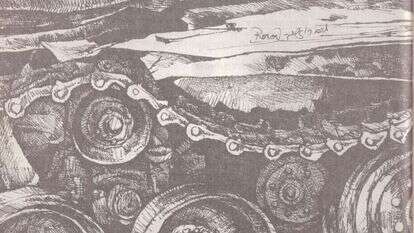 "שלדת הטנק וגלגליו" איור: יורם רוזוב, מתוך הספר