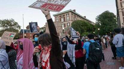 הפגנה נגד ישראל באוניברסיטת קולומביה בניו־יורק. | גטי אימג'ס ואיי. אף.פי