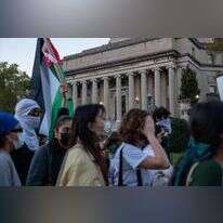 הפגנה נגד ישראל באוניברסיטת קולומביה בניו־יורק. | גטי אימג'ס ואיי. אף.פי