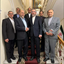 משלחת חמאס עם סגן שר החוץ האיראני עלי באגרי קאני )במרכז( בביקור במוסקבה בשבוע שעבר. | אתר משרד החוץ האיראני במוסקבה