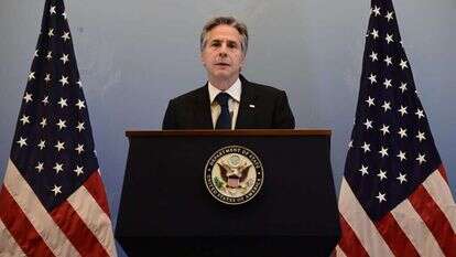 אנתוני בלינקן בנאומו בישראל. | תומר נאמבורג - פלאש 90