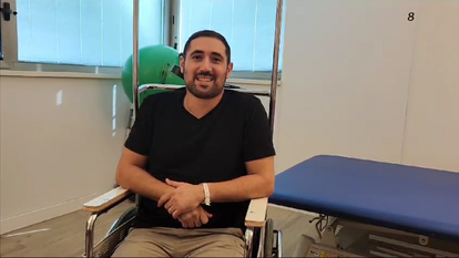 סא"ל גיא מדר, מפקד  גדוד הסיור המדברי שנפגע בהגנה והחילוץ בקיבוץ עלומים בתחילת המלחמה ונכנס היום למחלקה השיקומית החדשה. | מסך מתוך סרטון שצולם על ידי דוברות בלינסון