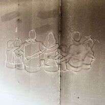 איור שצויר בפיח באחד הבתים השרופים בבארי. | רם כהן