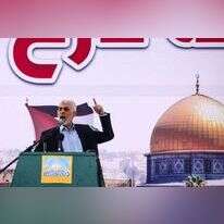 יחיא סינוואר בעצרת בעיר עזה, בחודש אפריל. | איי.א,ף.פי