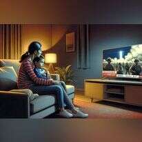 אמא ובן צופים בחדשות, איור: Dall-e3