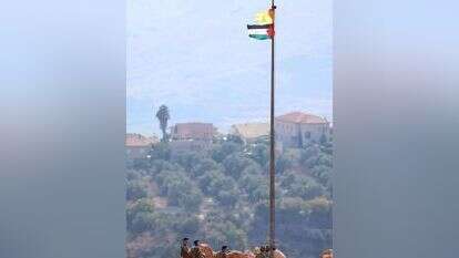 דגלי חיזבאללה ואש"ף בלבנון, סמוך לגבול עם ישראל. | איי.אף.פי