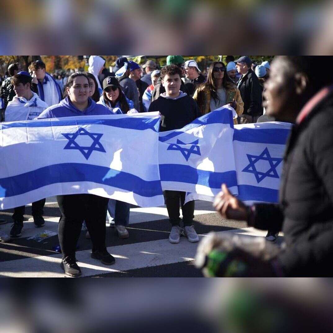אישה מתווכחת עם המפגינים הפרו-ישראליים במצעד למען ישראל בוושינגטון. | גטי אימג'ס/ איי.אף.פי ו