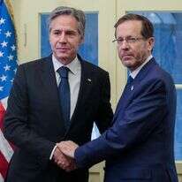 נשיא המדינה הרצוג ומזכיר ארה"ב בלינקן. | נועם רבקין, פלאש 90