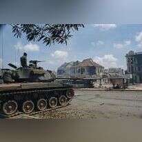 טנק בלב סייגון, ברחוב שנפגע במתקפת הטט בינואר 1968. | גטי אימג'ס