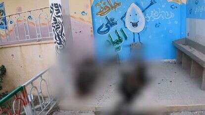 מחבלים מחוסלים בחצר בי"ס בחאן יונס. | מסך מתוך סרטון של דובר צה"ל