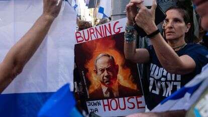 מחאה נגד הרפורמה המשפטית בניו־יורק בזמן פגישת נתניהו עם ביידן. | לוק טרס, פלאש 90