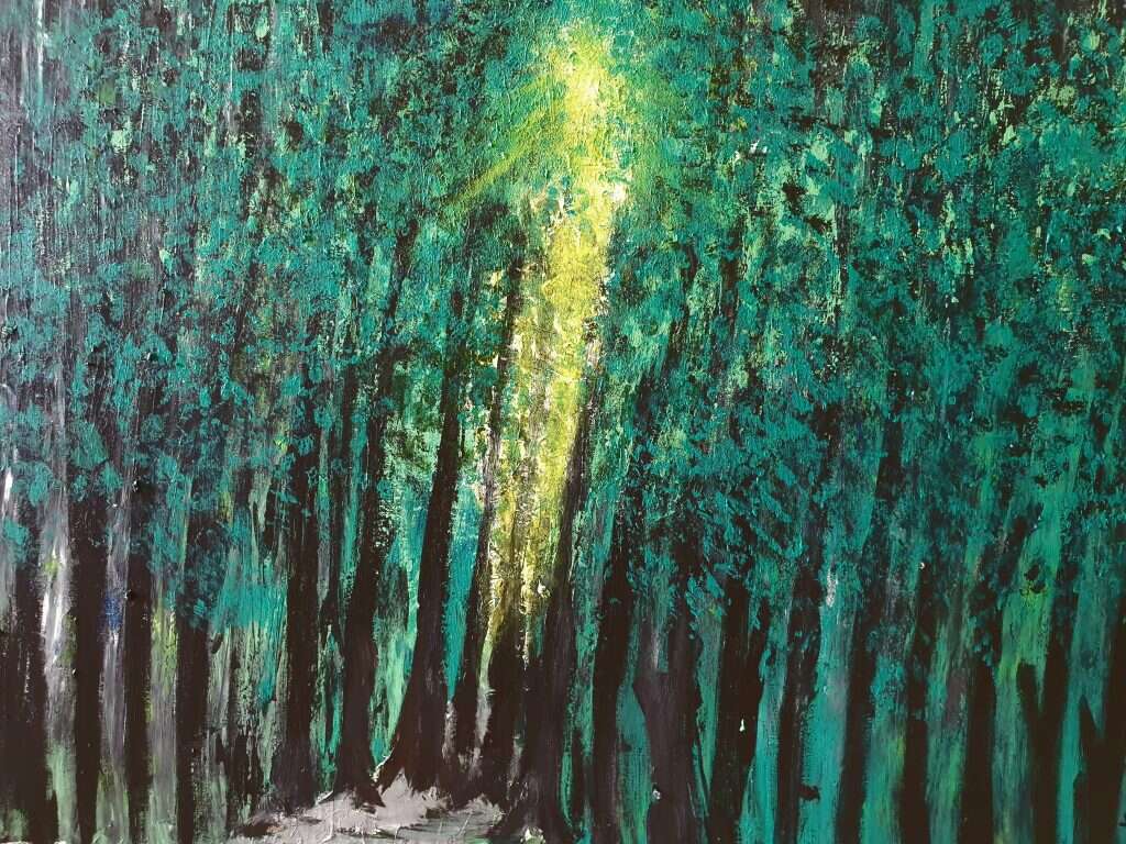 חזי סנדר, "קרן אור באפלה", צבעים אקריליים בטכניקה מעורבת, 2023