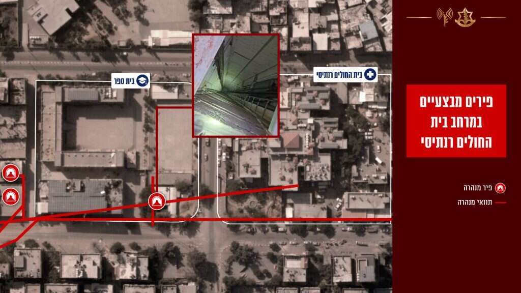 תצלום אוויר של מרחב בית החולים "רנתיסי" ומיקום הפירים בסמוך אליו. | דובר צה"ל