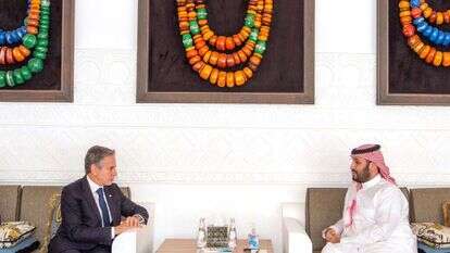 מזכיר המדינה האמריקני ויורש העצר הסעודי, שבוע אחרי מתקפת 7 באוקטובר. | איי.אף.פי