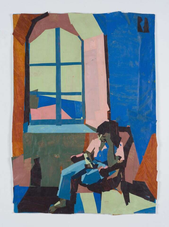 יש משהו משעשע בקלאריס הצעירה והנרגנת שבגיל עשרים כותבת סיפורים על נשים עייפות מעשרות שנות נישואים. רותם עמיצור, "אנה בבית", קולאז', 2021. באדיבות רוטשילד אמנות