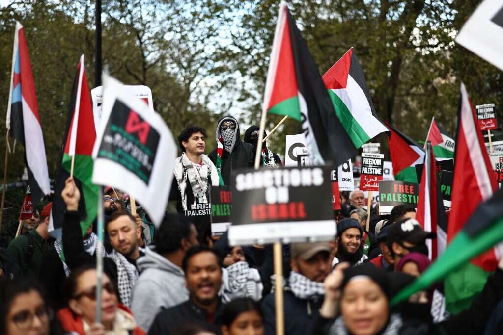 הפגנה נגד ישראל בלונדון, אוקטובר 2023. | איי.אף.פי