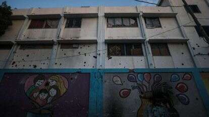 ארגון רקוב עד היסוד. בית ספר של אונר"א במחנה הפליטים נוסיראת ברצועת עזה. | אי.פי.איי