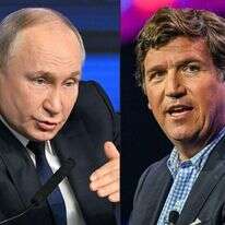 השדר האמריקני טאקר קרלסון ונשיא רוסיה ולדימיר פוטין. | AFP