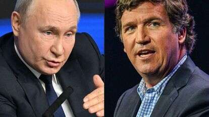 השדר האמריקני טאקר קרלסון ונשיא רוסיה ולדימיר פוטין. | AFP