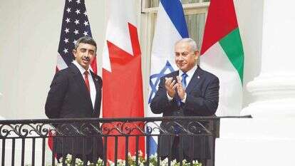 מיאוס מהסוגיה הפלסטינית. נתניהו ובן זאיד בחתימה על "הסכמי אברהם" בבית הלבן, ספטמבר 2020. | אי.פי.איי