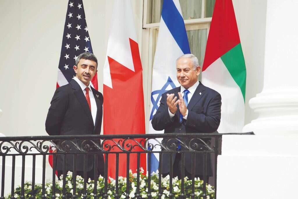 מיאוס מהסוגיה הפלסטינית. נתניהו ובן זאיד בחתימה על "הסכמי אברהם" בבית הלבן, ספטמבר 2020. | אי.פי.איי
