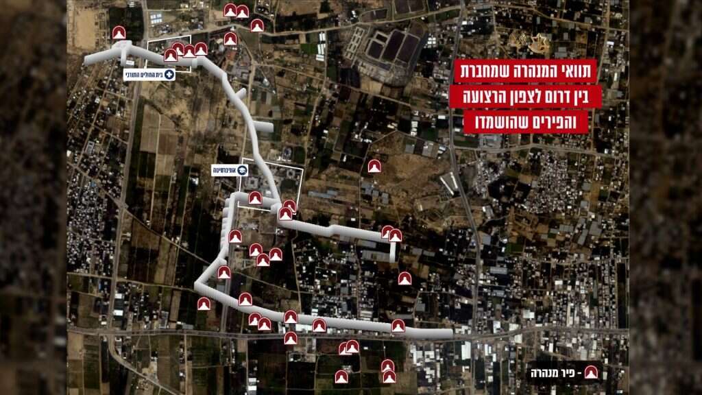 תוואי מנהרה שחיברה בין צפון הרצועה לדרומה. גרפיקה: דובר צה"ל