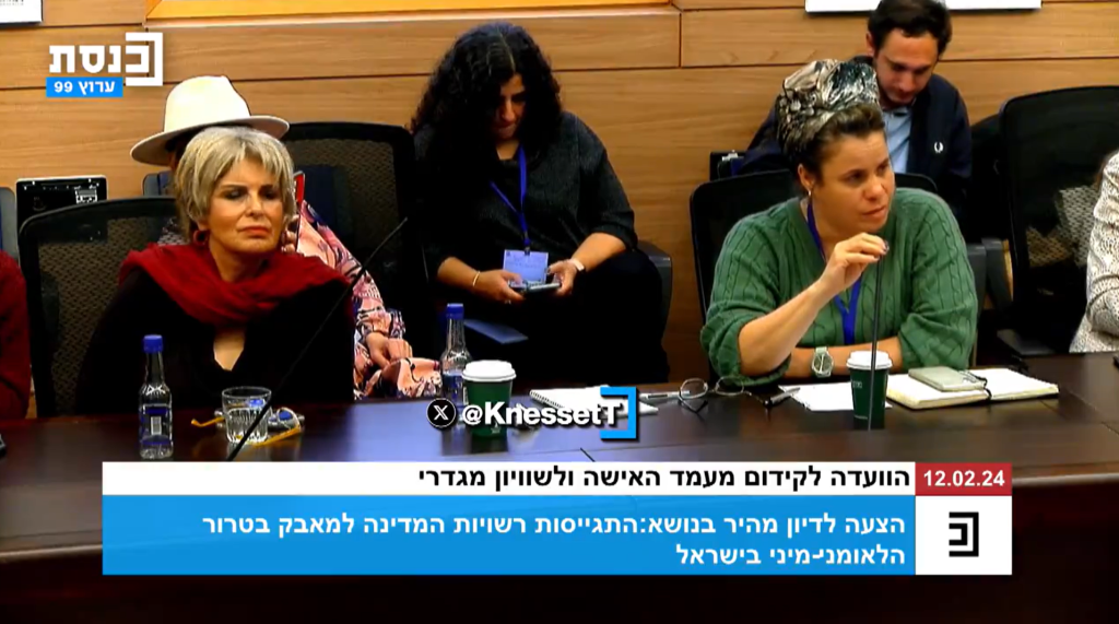 נשות פורום "הצופות" בדיון בכנסת. | מסך מתוך טוויטר ערוץ הכנסת