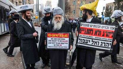 הפגנות חרדים נגד גיוס לצה"ל. | AFP