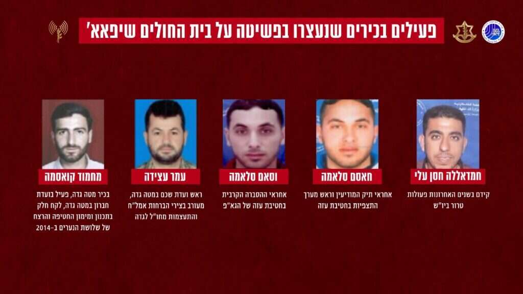 מחבלי הג'יהאד האסלאמי שנעצרו בבית החולים שיפא. דובר צה"ל מחבלי הג'יהאד האסלאמי שנעצרו בבית החולים שיפא. דובר צה"ל