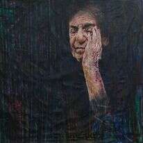 האם העיוורת למחצה התקשתה לשאת את סובביה חנה גולדברג, שמן על בד, 2022 . מתוך התערוכה "עיניים עצומות", המכללה ע"ש דוד ילין בירושלים